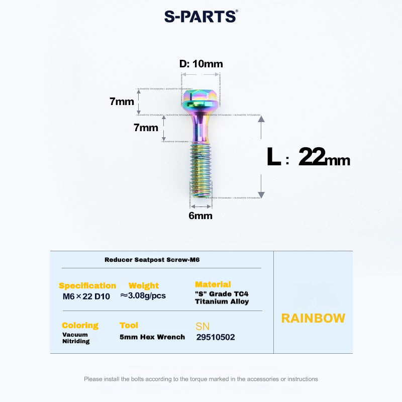 S-PARTS M6 Titanium Seatpost Step-Down Bolt & Nut Kit β Multiple Lengths & Colors