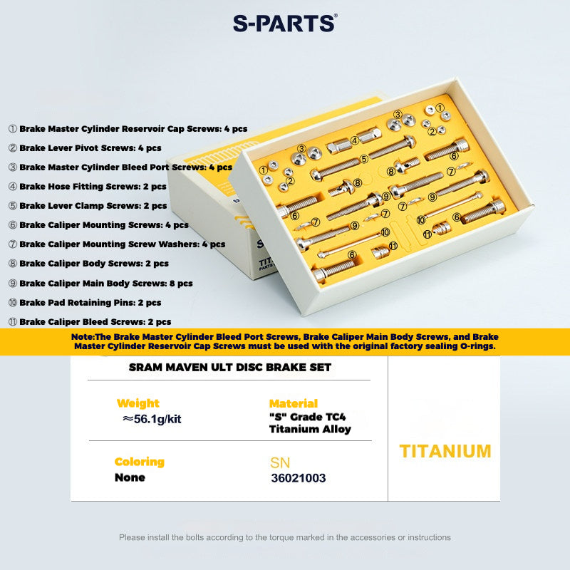 S-PARTS Titanium Bolt Upgrade Kit for SRAM MAVEN Brakes | CNC Precision | Lightweight | Full Color Options