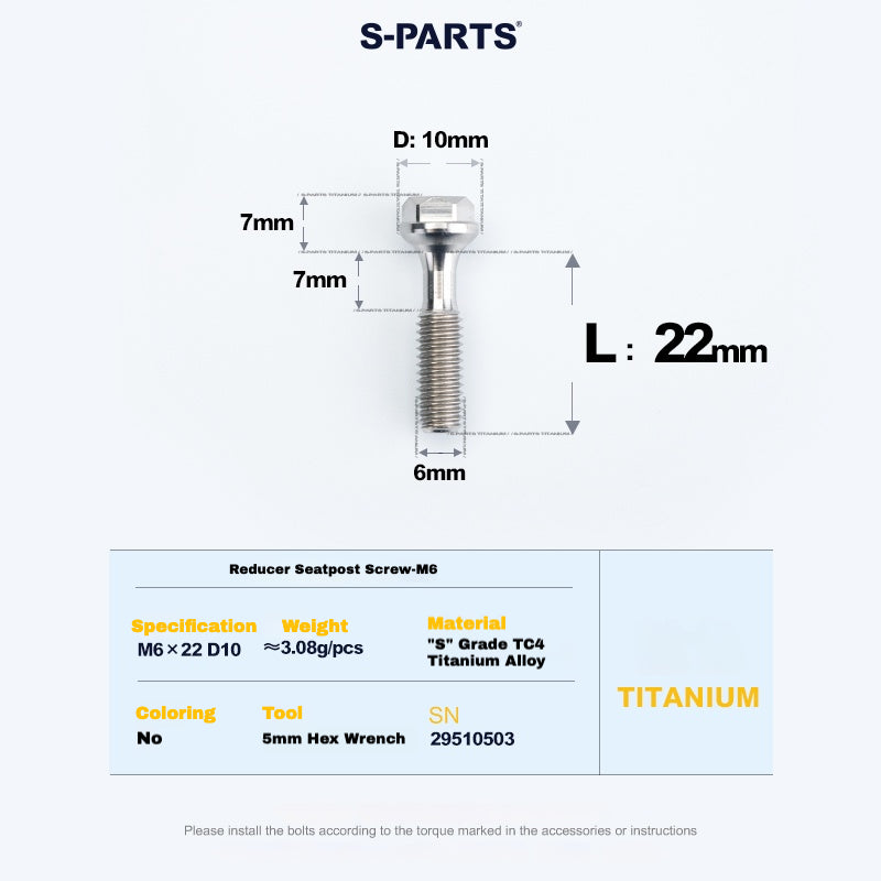 S-PARTS M6 Titanium Seatpost Step-Down Bolt & Nut Kit β Multiple Lengths & Colors
