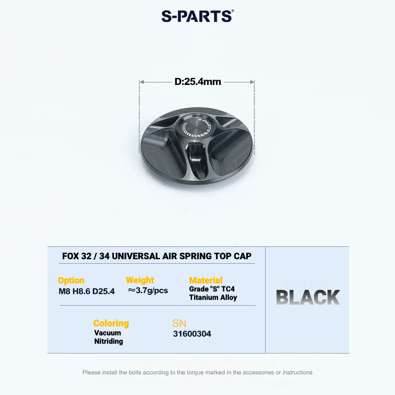 S-PARTS TC4 Titanium Front Thru Axle & Air Spring Top Cap for FOX MTB Fork