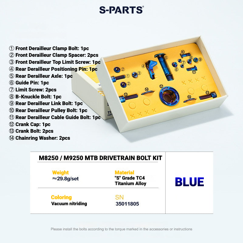 S-PARTS Titanium Drivetrain Bolt Kit for Shimano M8250 / M9250 MTB Di2 Groupset – Lightweight Upgrade Hardware