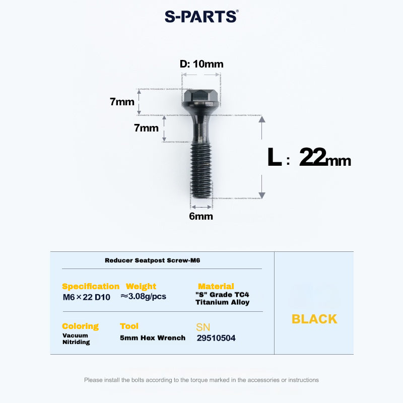 S-PARTS M6 Titanium Seatpost Step-Down Bolt & Nut Kit β Multiple Lengths & Colors