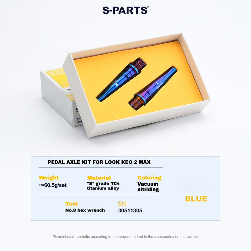 Kit de mise à niveau pédales S-PARTS en titane pour LOOK KEO2 MAX (60,5 g) et KEO BLADE (52,9 g) – Axes, boulons de tension et goupilles