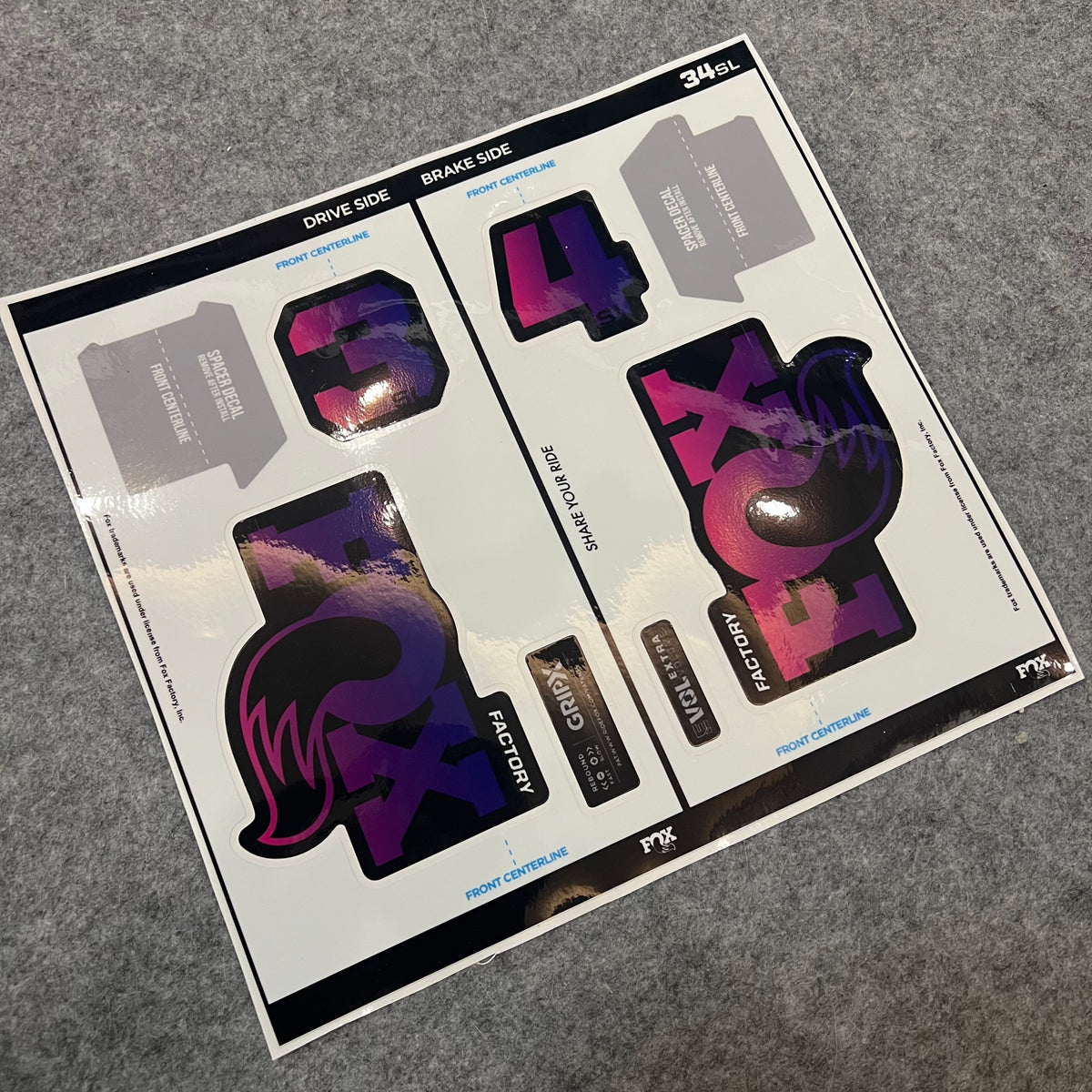 Custom Decal Kit for 2026 FOX 34SL FACTORY Fork | MTB Suspension Fork Color Decals