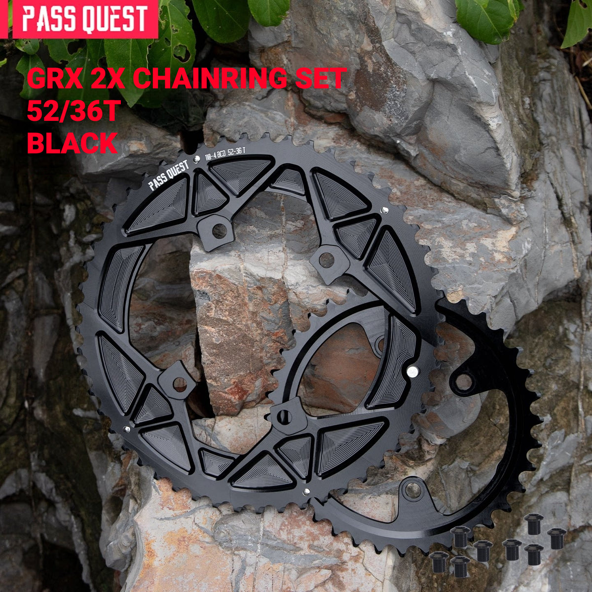 PASS QUEST 110/80BCD Chainring Set for Shimano GRX RX810 / RX820 | 2x 11/12-Speed 44/28T–52/36T