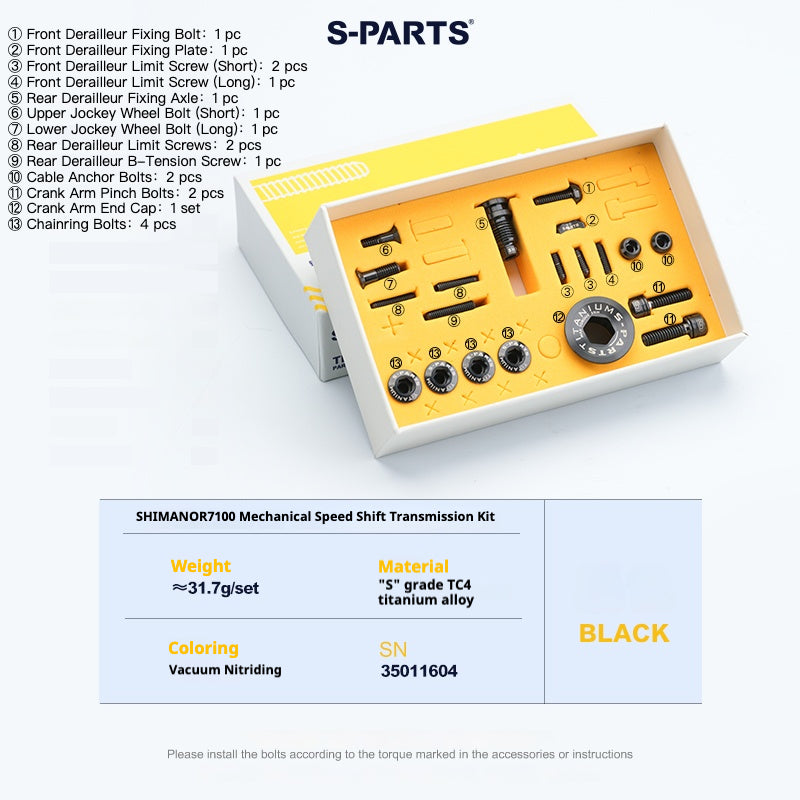 Kit de boulons en titane S-PARTS pour Shimano R7100 / R7120 mécanique – Mise à niveau de transmission 13 pièces