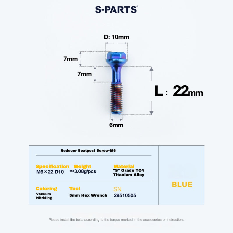 S-PARTS M6 Titanium Seatpost Step-Down Bolt & Nut Kit β Multiple Lengths & Colors