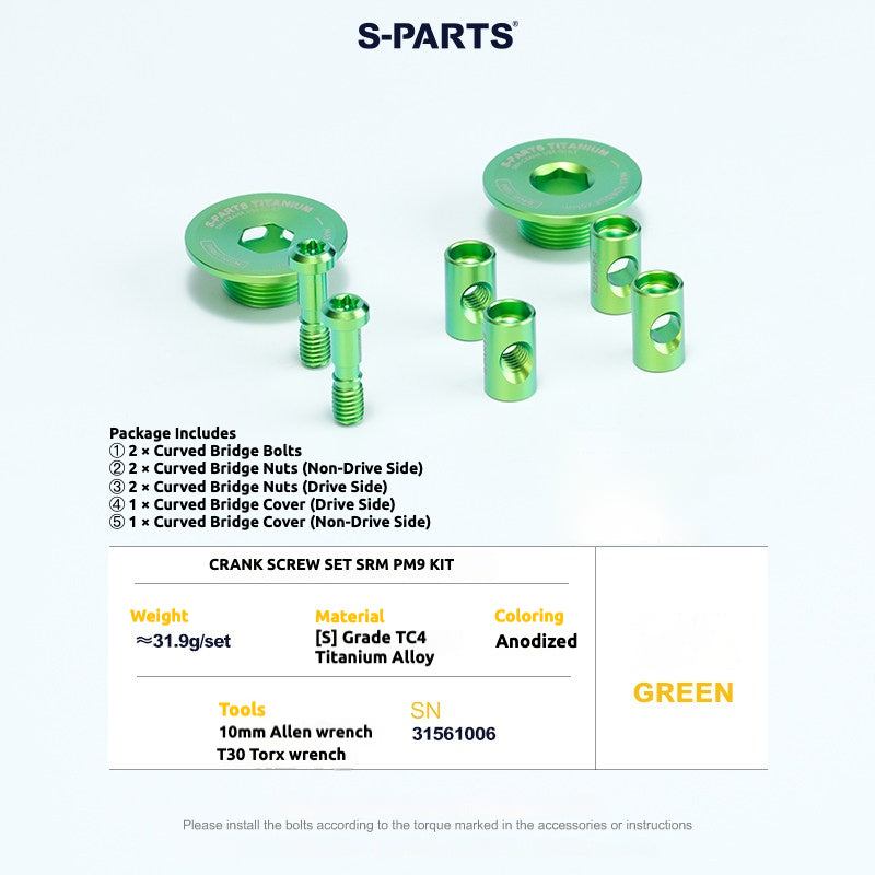 S-PARTS Titanium Screws to fit SRM PM9 Titanium Crank Covers for drive and non-drive sides.