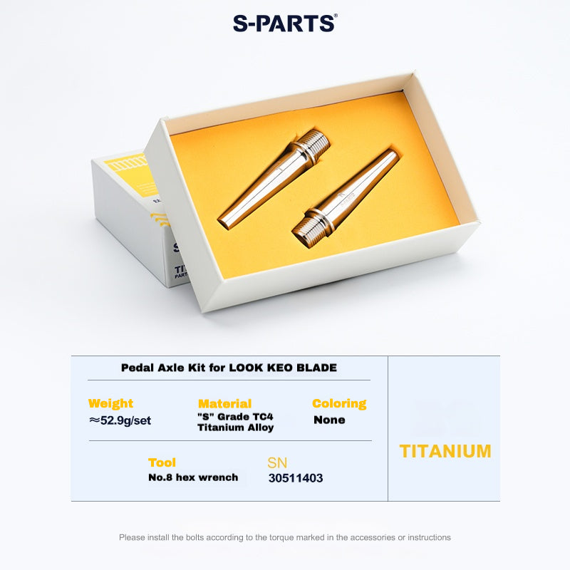 Kit de mise à niveau pédales S-PARTS en titane pour LOOK KEO2 MAX (60,5 g) et KEO BLADE (52,9 g) – Axes, boulons de tension et goupilles