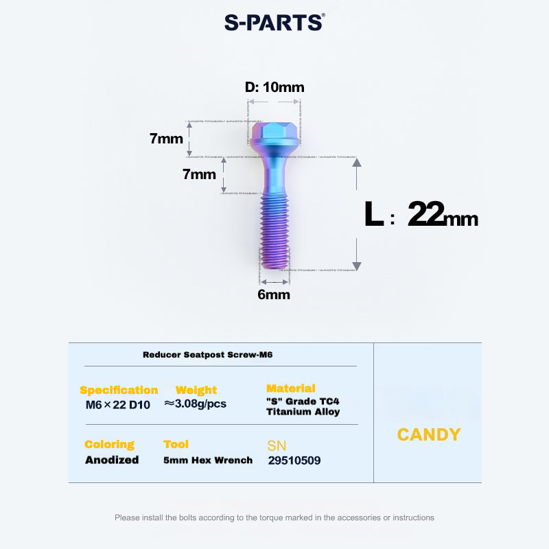 S-PARTS M6 Titanium Seatpost Step-Down Bolt & Nut Kit β Multiple Lengths & Colors