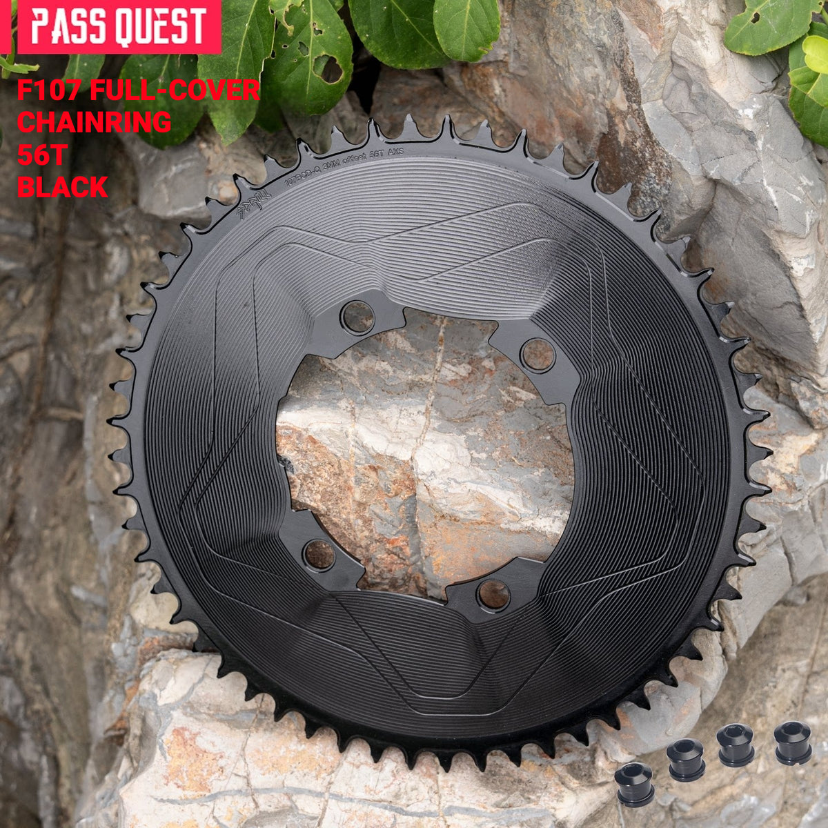 PASS QUEST 107 BCD Narrow-Wide Aero Chainring for Quarq D1 Power Meter | SRAM AXS 12-Speed | 40T–60T