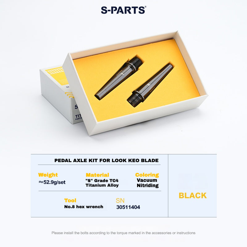 Kit de mise à niveau pédales S-PARTS en titane pour LOOK KEO2 MAX (60,5 g) et KEO BLADE (52,9 g) – Axes, boulons de tension et goupilles