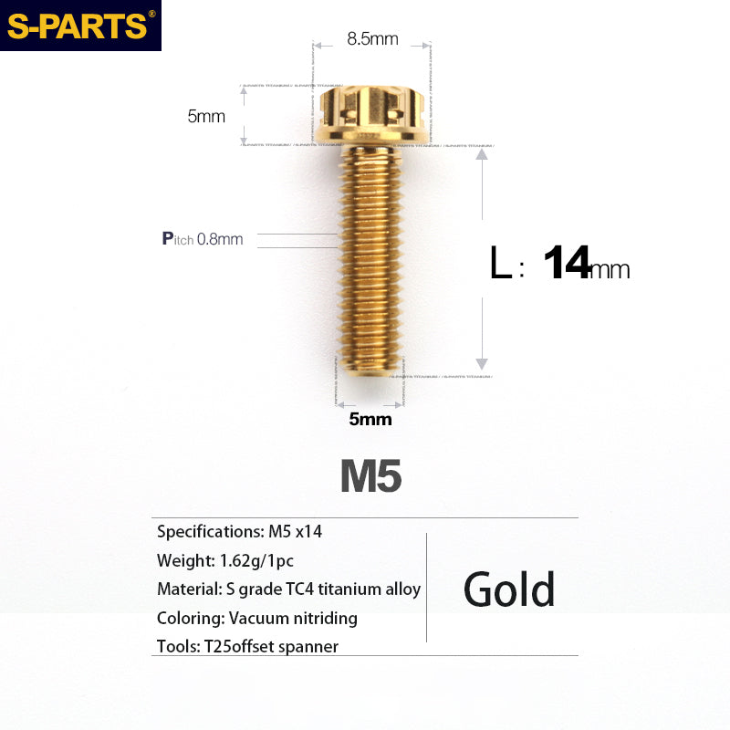 S-PARTS Série A3 Vis et Boulons Standard en Alliage de Titane M5 pour Motos et Voitures
