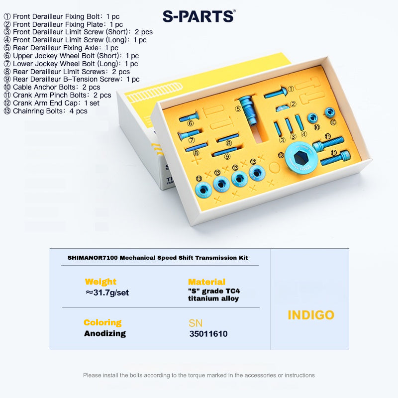 Kit de boulons en titane S-PARTS pour Shimano R7100 / R7120 mécanique – Mise à niveau de transmission 13 pièces