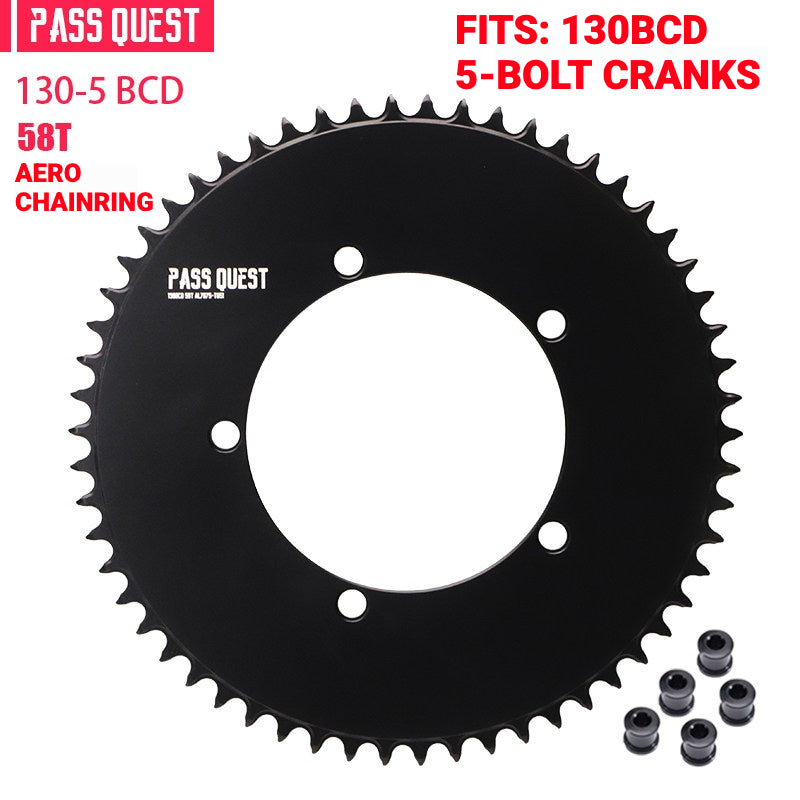 PASS QUEST 130BCD Full-Profile Narrow-Wide Chainring | 5-Bolt Road & Folding Bike 1x 42T–60T