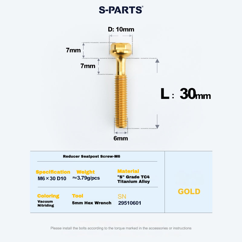 S-PARTS M6 Titanium Seatpost Step-Down Bolt & Nut Kit β Multiple Lengths & Colors