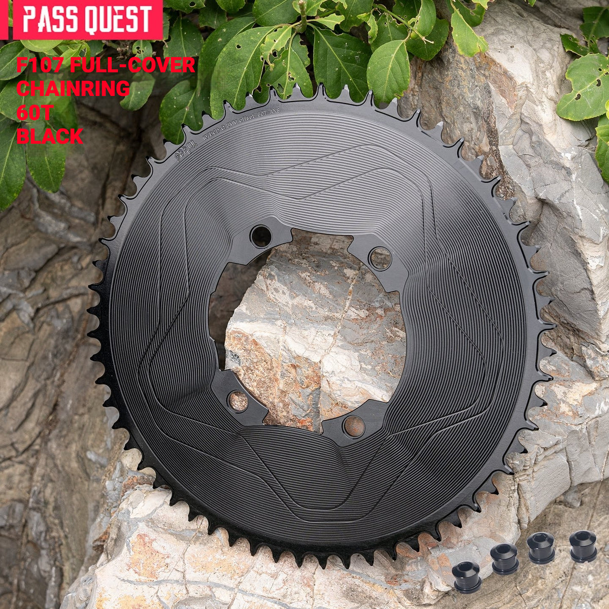 PASS QUEST 107 BCD Narrow-Wide Aero Chainring for Quarq D1 Power Meter | SRAM AXS 12-Speed | 40T–60T