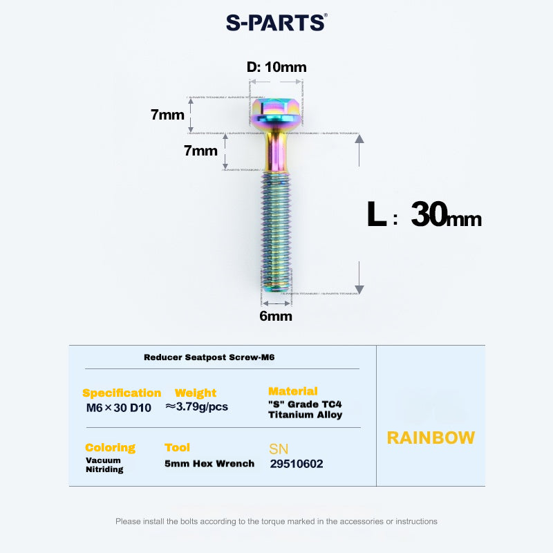 S-PARTS M6 Titanium Seatpost Step-Down Bolt & Nut Kit β Multiple Lengths & Colors