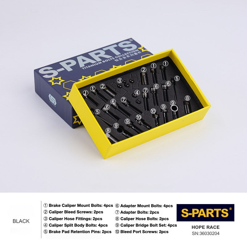 Kit de Parafusos de Freio S-PARTS Titânio para HOPE V4 / TECH / RACE / TRAIL / ZONE | Ferragens de Freio MTB Ultraleve