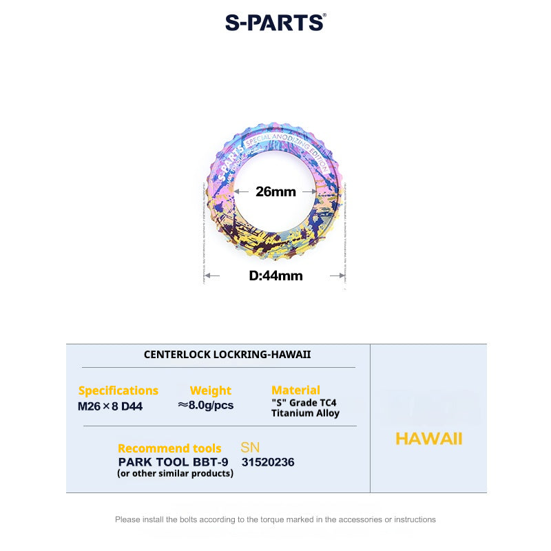 S-PARTS Anel de Trava Center Lock em Liga de Titânio para Disco (1PCS)