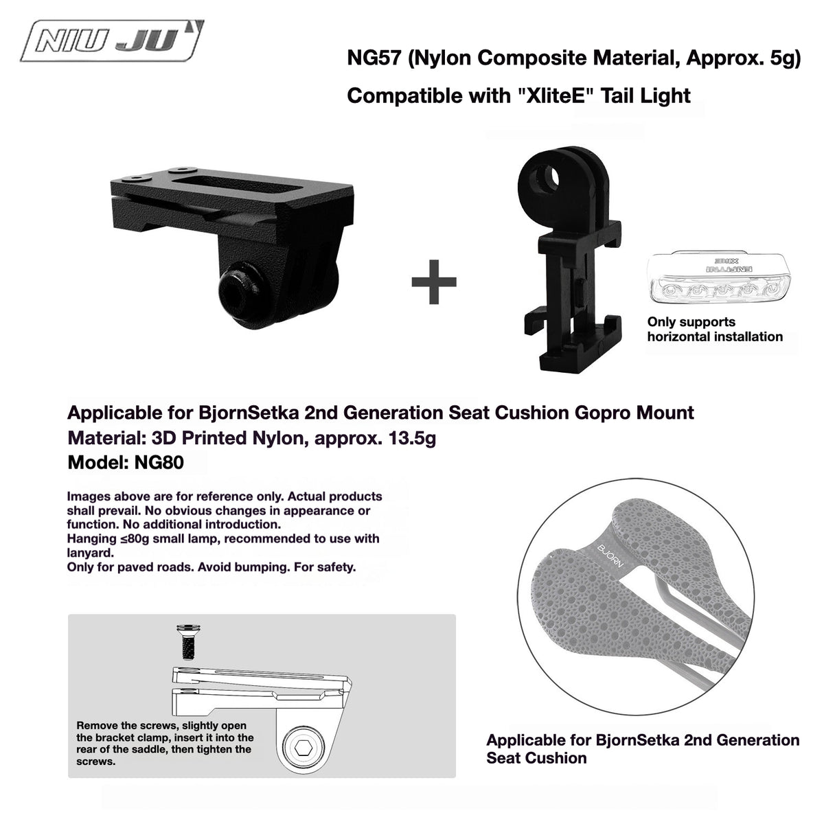 NIUJU Torque Saddle Mount for Bjorn Setka Gen 2 Saddle | GoPro Tail Light & Race Number Holder