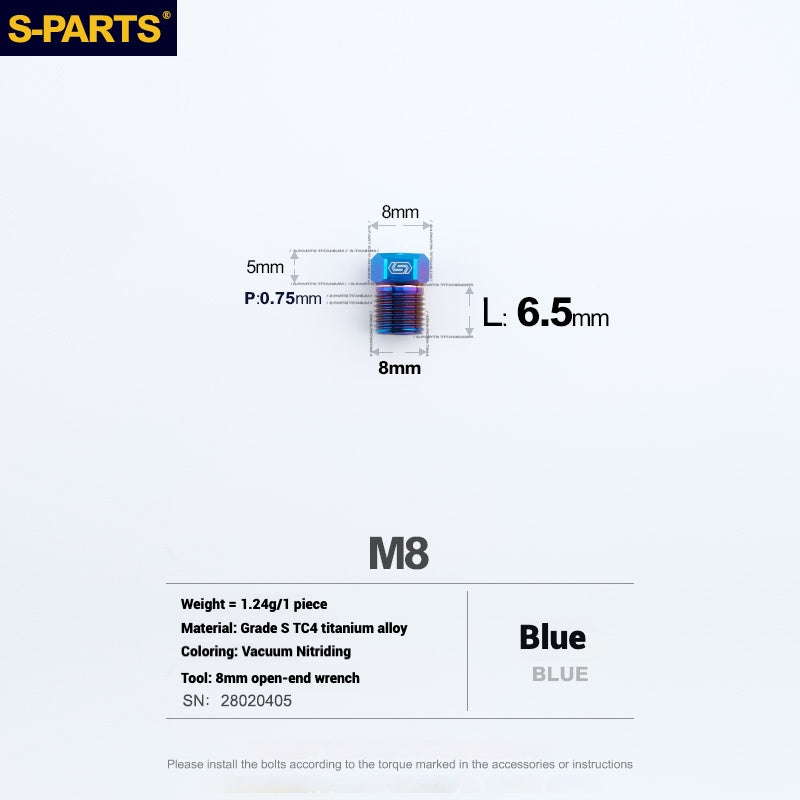 Болты для гидравлических шлангов S-PARTS Titanium для горных и шоссейных велосипедов | Совместимы с системами Shimano XTR/Ultegra/Dura-Ace и SRAM Road | Винты для масляных шлангов M8