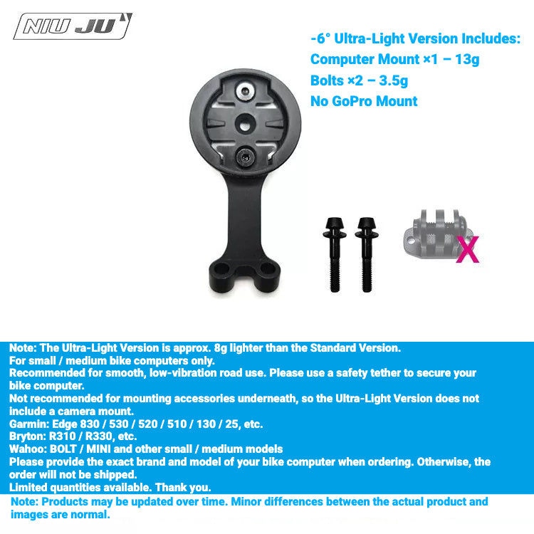 TORQUE Aluminum Computer Mount for MCFK Carbon Stem -6° / -17° | Garmin Wahoo Bryton