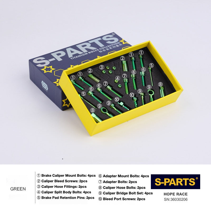 Kit de Parafusos de Freio S-PARTS Titânio para HOPE V4 / TECH / RACE / TRAIL / ZONE | Ferragens de Freio MTB Ultraleve