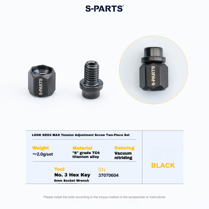 Kit de mise à niveau pédales S-PARTS en titane pour LOOK KEO2 MAX (60,5 g) et KEO BLADE (52,9 g) – Axes, boulons de tension et goupilles