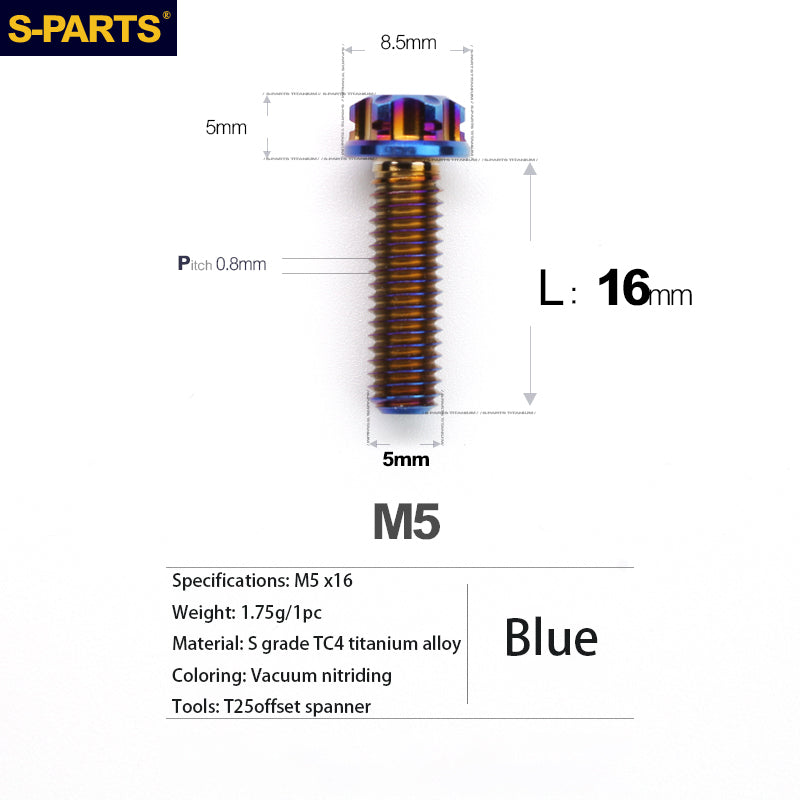 S-PARTS Série A3 Vis et Boulons Standard en Alliage de Titane M5 pour Motos et Voitures