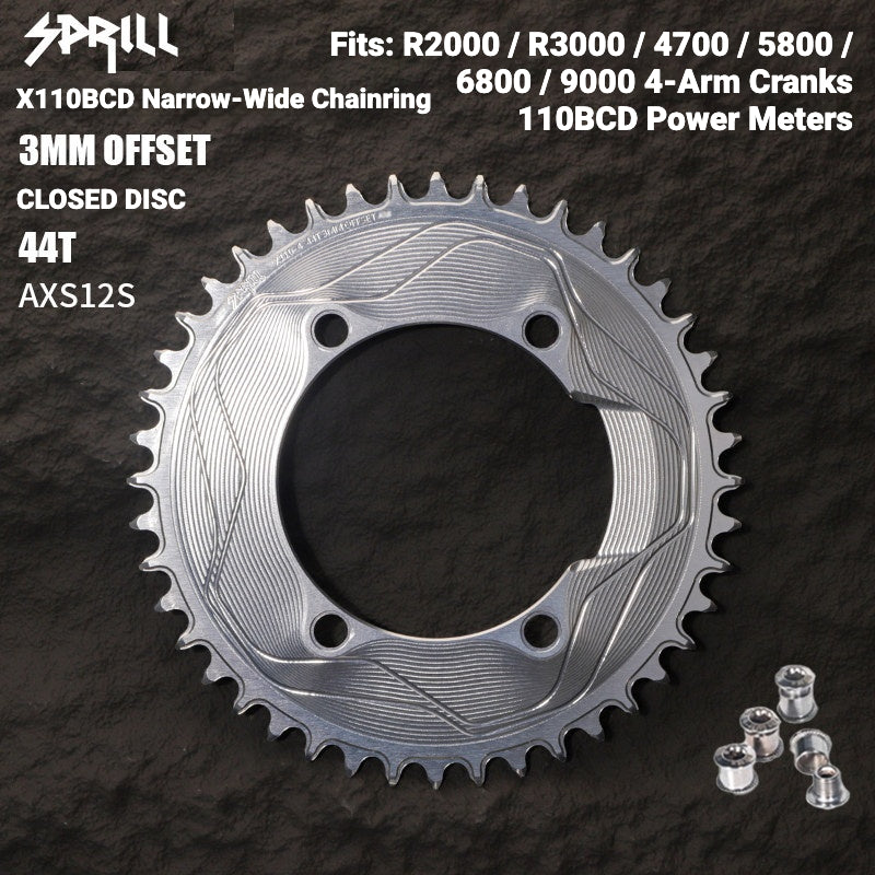 PASS QUEST SPRILL X110BCD 3mm Offset Narrow-Wide Chainring | SRAM AXS 12-Speed 7075