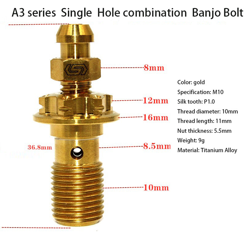 PARTS A3 titanium alloy M10 single hole tubing screw 1.0 screw electric motorcycle double hole combination tubing