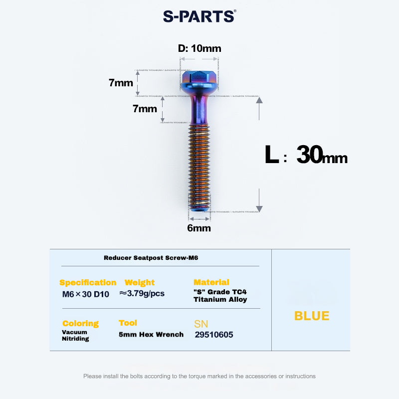 S-PARTS M6 Titanium Seatpost Step-Down Bolt & Nut Kit β Multiple Lengths & Colors