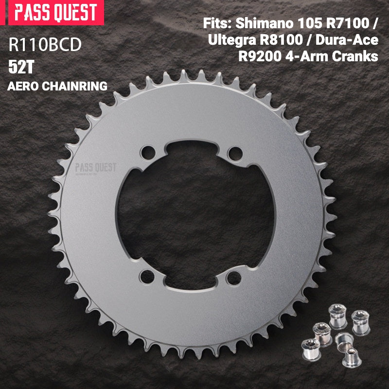 PASS QUEST 110BCD Narrow-Wide Chainring for Shimano R7100 / R8100 / R9200 | Full-Profile 44T–60T