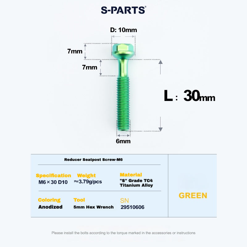 S-PARTS M6 Titanium Seatpost Step-Down Bolt & Nut Kit β Multiple Lengths & Colors