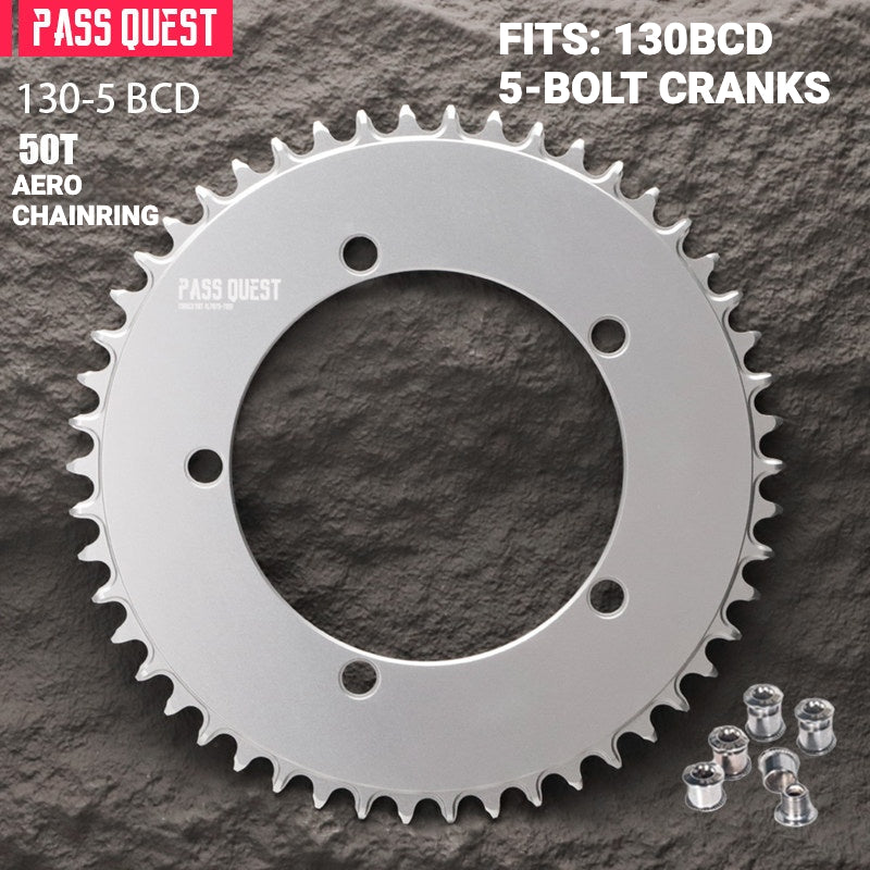 PASS QUEST 130BCD Full-Profile Narrow-Wide Chainring | 5-Bolt Road & Folding Bike 1x 42T–60T