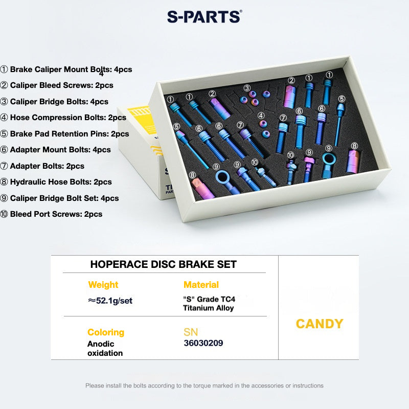 Kit de Parafusos de Freio S-PARTS Titânio para HOPE V4 / TECH / RACE / TRAIL / ZONE | Ferragens de Freio MTB Ultraleve