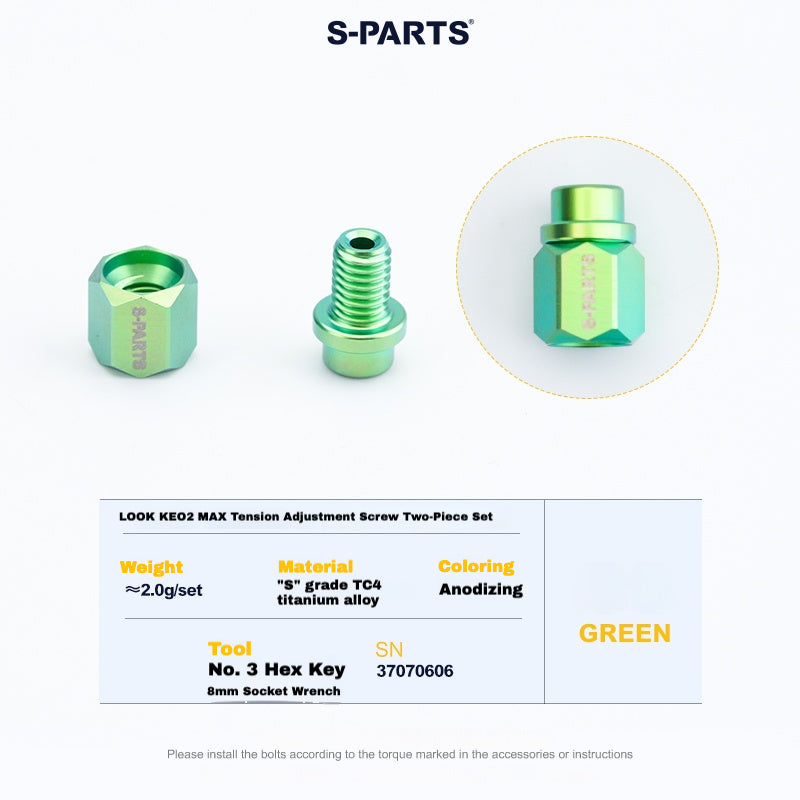 Kit de mise à niveau pédales S-PARTS en titane pour LOOK KEO2 MAX (60,5 g) et KEO BLADE (52,9 g) – Axes, boulons de tension et goupilles