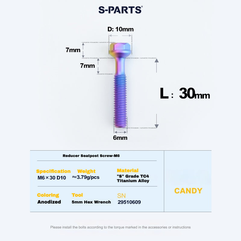 S-PARTS M6 Titanium Seatpost Step-Down Bolt & Nut Kit β Multiple Lengths & Colors