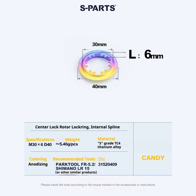 S-PARTS Anel de Trava Center Lock em Liga de Titânio para Disco (1PCS)