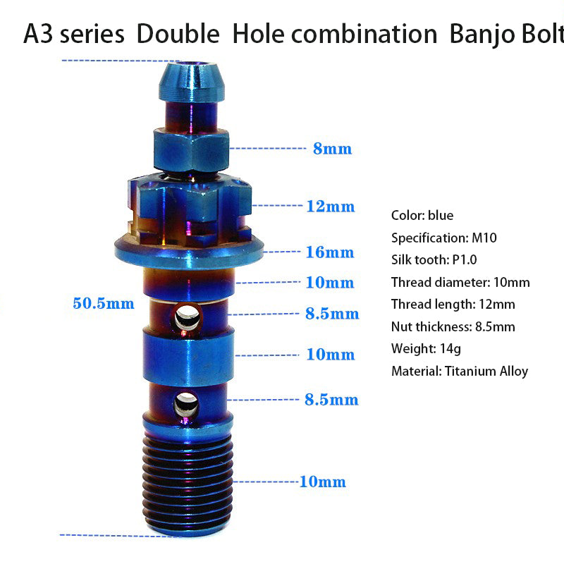 PARTS A3 titanium alloy M10 single hole tubing screw 1.0 screw electric motorcycle double hole combination tubing