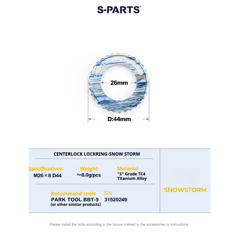 S-PARTS Anel de Trava Center Lock em Liga de Titânio para Disco (1PCS)
