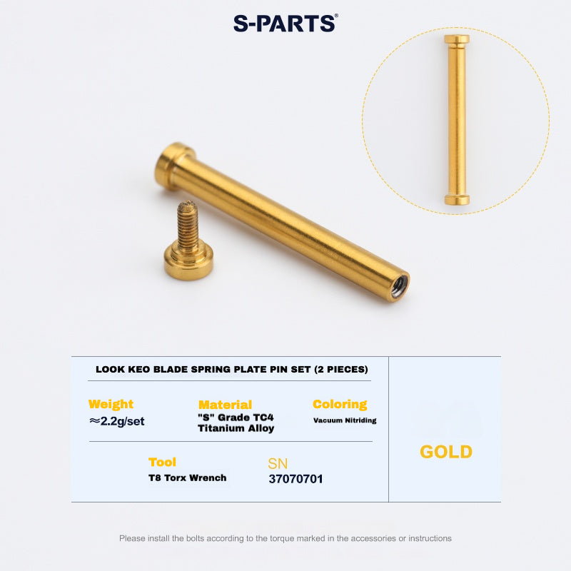Kit de mise à niveau pédales S-PARTS en titane pour LOOK KEO2 MAX (60,5 g) et KEO BLADE (52,9 g) – Axes, boulons de tension et goupilles