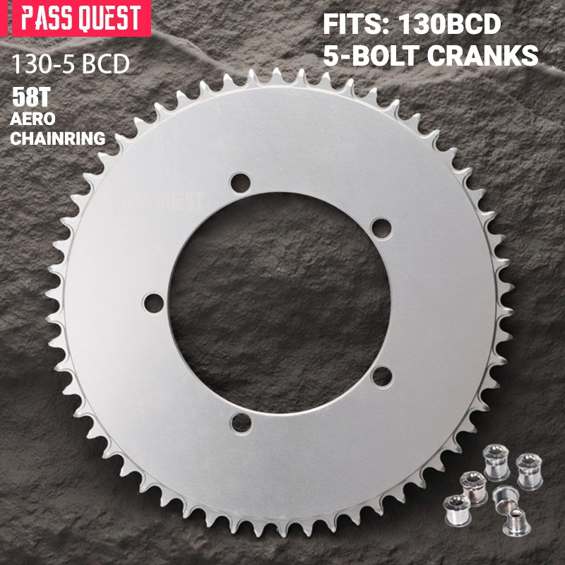 PASS QUEST 130BCD Full-Profile Narrow-Wide Chainring | 5-Bolt Road & Folding Bike 1x 42T–60T