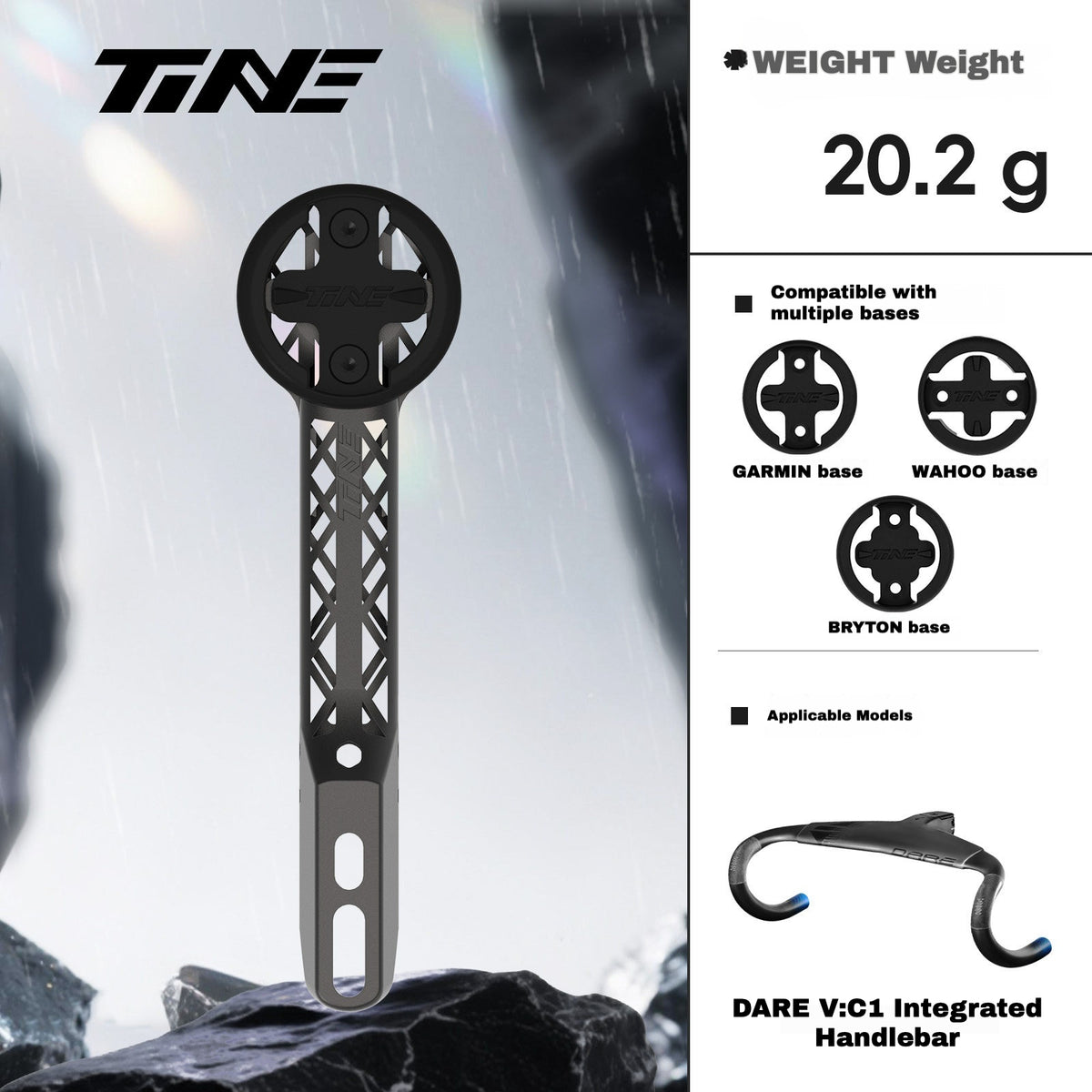 TiNE Titanium Computer Mount for DARE V:C1 Integrated Handlebar | Garmin Wahoo Bryton GPS Mount