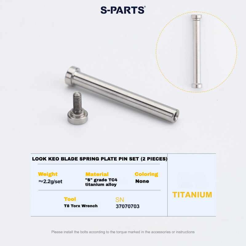 Kit de mise à niveau pédales S-PARTS en titane pour LOOK KEO2 MAX (60,5 g) et KEO BLADE (52,9 g) – Axes, boulons de tension et goupilles