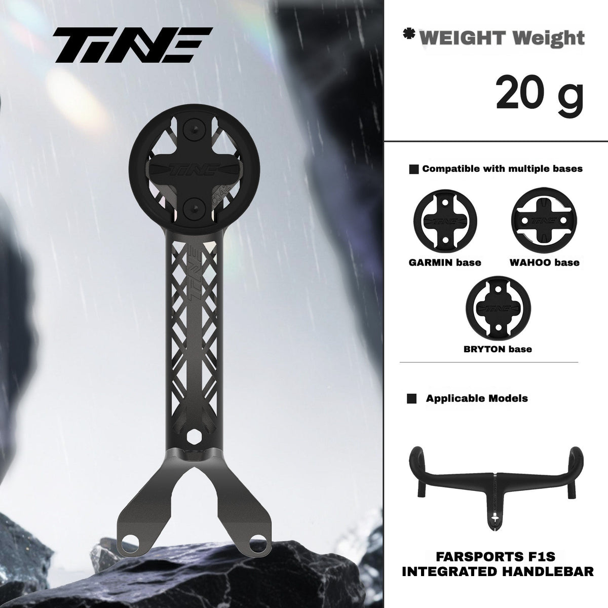 Support de compteur en titane TiNE pour cintre intégré Farsports F1s | Support GPS pour Garmin, Wahoo et Bryton