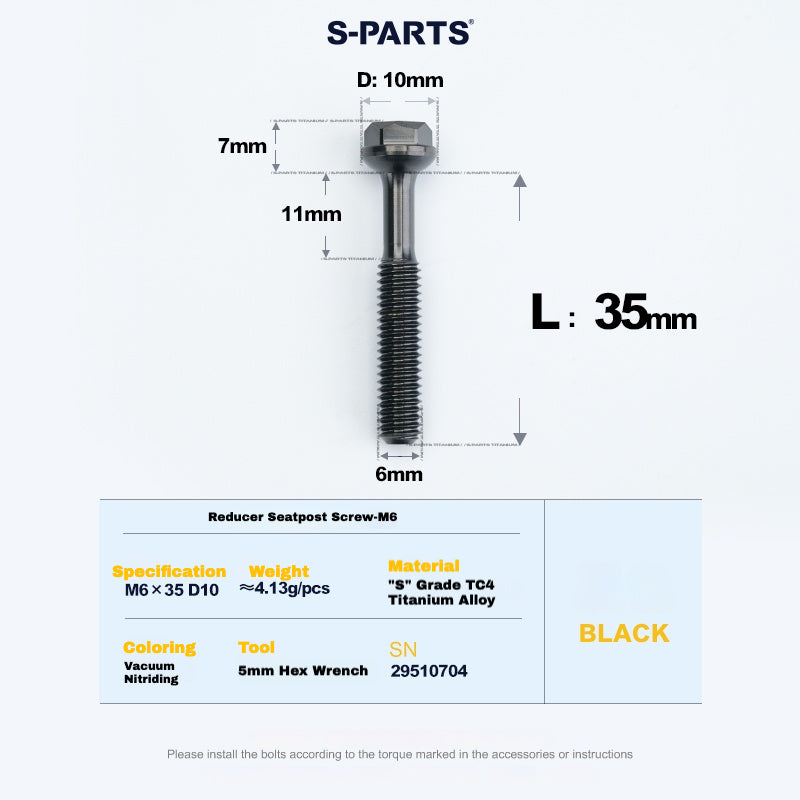 S-PARTS M6 Titanium Seatpost Step-Down Bolt & Nut Kit β Multiple Lengths & Colors