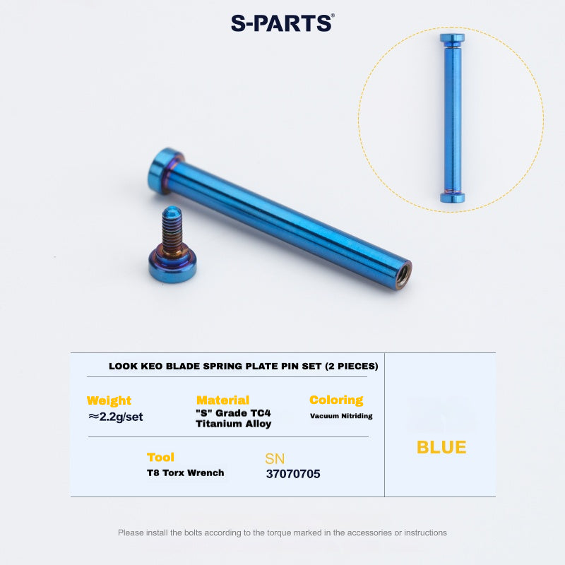 Kit de mise à niveau pédales S-PARTS en titane pour LOOK KEO2 MAX (60,5 g) et KEO BLADE (52,9 g) – Axes, boulons de tension et goupilles