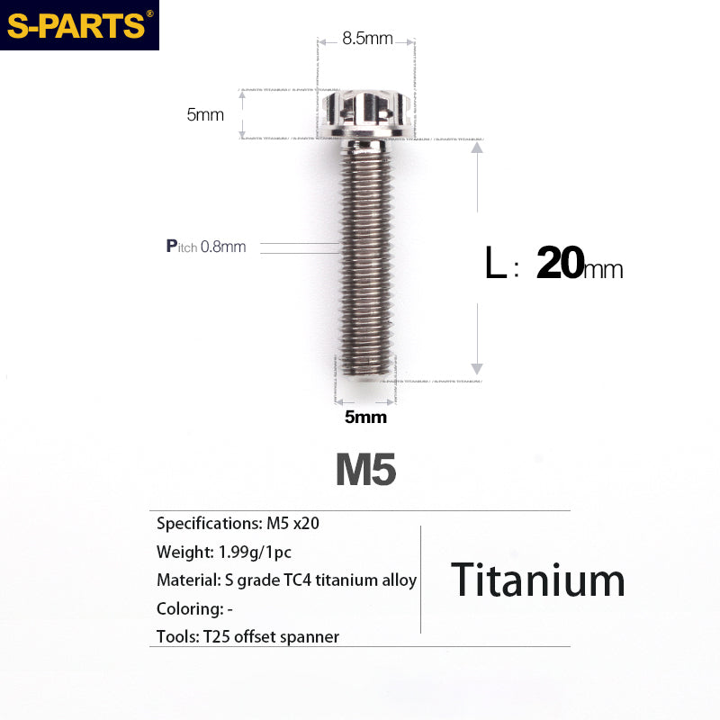 S-PARTS Série A3 Vis et Boulons Standard en Alliage de Titane M5 pour Motos et Voitures
